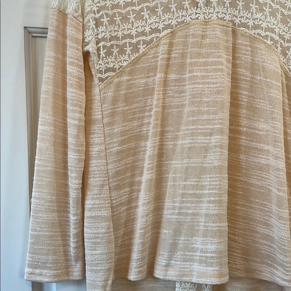 Anthropologie Hazel Peach Cream Lace Insert Bow Tie Back Blouse - Size XS - Picture 7 of 15